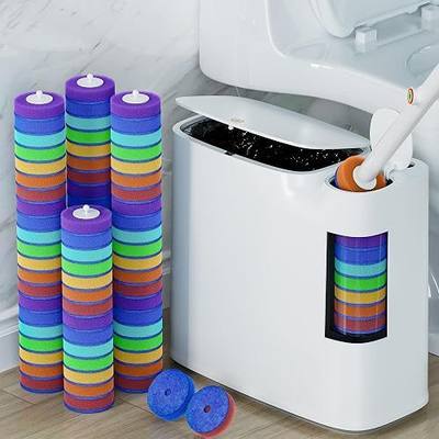CTIME Bathroom Trash Can with Toilet Brush, 77 Refills, One Touch Press Lid | 3-in-1 Cleaning System, Disposable Toilet Wand, Odor Control Lid, Slim Bathroom RV Toilet Use, 2 Gal, Long-term Supply
