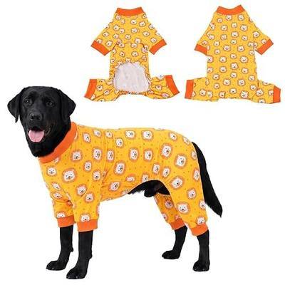 Dog Pajamas Cute Lion Print Pet Onesie Soft Polycotton 4-Legged Dog Clothes for Small Medium Large Dogs Lightweight Puppy Sleepwear Shedding Shirt (Yellow) XXL