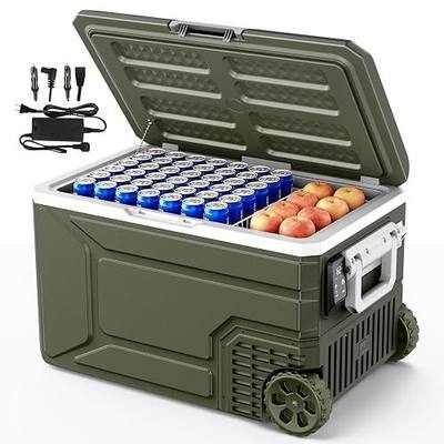 Antarctic Star 12 Volt Refrigerator,68QT(64L) Electric Cooler, Portable Refrigerator Freezer -4℉~68℉,12V 24V DC 100 240V AC Car Fridge with Wheels&2 Baskets for Camping,Travel,RV,Car,GREEN