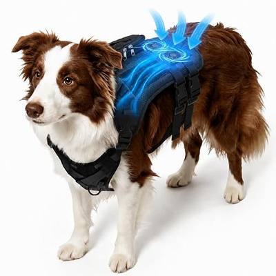Dog Cooling Vest, Built-in Fan Tactical Harness for Outdoor Heat Relief | 3D Breathable Mesh, Continuous Cooling for Outdoor Activities, Fits Medium Large Dogs, 5V Power Bank Required (Not Included)