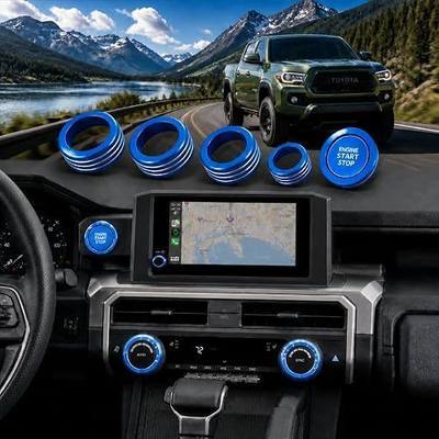 for Toyota Tacoma 2024 2025 2026 & 4Runner 2025 2026 Accessories, 8-Inch Display Aluminum Alloy Knob Cover Trim 6-Piece Set – Fits AC Volume Drive Mode 4WD Push Start Button Ring (Blue)