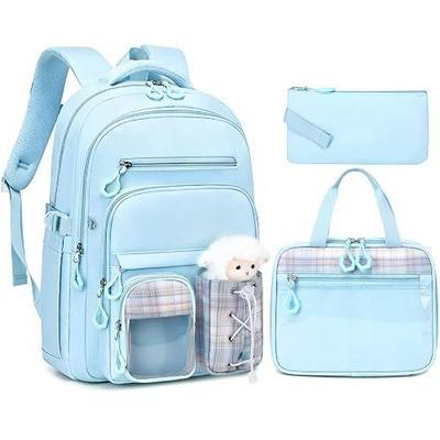GeeWin Girls Backpack for School with Lunch Box & Pencil Case Set, 17 Inch Stylish Plaid Girls Bookbag with Lots of Pockets for Kids, Teens, Elementary Middle High College School Student (Blue)