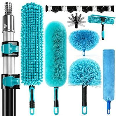 FIDISP 20FT High Ceiling Duster Kit, 4.5–12ft Heavy Duty Extension Pole, 9PCS with Hooks, Telescoping Duster, Fan Cleaner & Web Brush, Commercial/Home Use for Windows, Fans, Ceilings & Outdoor