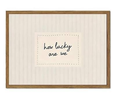 How Lucky Are We Wall Art Funky Preppy Inspirational Quote Sign Wall Decor Picture Trendy Minimalist Striped Poster Canvas Painting Print for Bedroom Living Room Dorm 24x16 inch Wood Framed