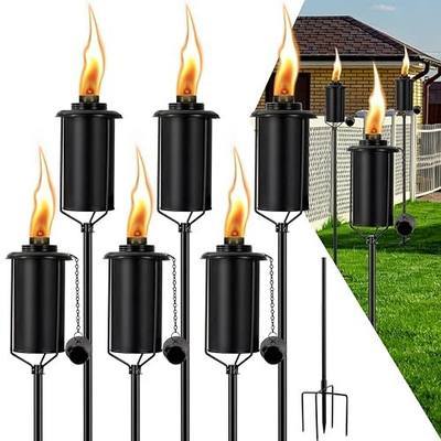 Nonley 6 Pack Metal Torch for Outside, 16 oz Metal Torch Garden Décor, Upgraded 61 Inch Citronella Torches with 5-Prong Grounded Stake, Outdoor Torches for Backyard, Garden, Patio