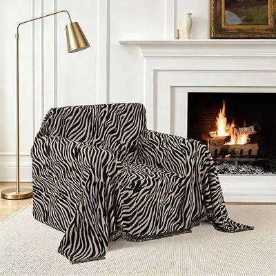 VOIR Zebra Print Couch Cover Western Armchair Oversized Chair Cover, Black | Soft Chenille Pet Friendly Sofa Covers Washable, Bohemian Sofa Slipcover with Tassels for 1 Cushion Couch, 71" x 91"