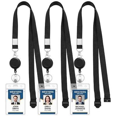 3 Pack Breakaway Lanyards for ID Badges Black Lanyard Retractable Reel | 13.5" Retractable Reel, Safety Breakaway Clasp, For Id Badges, Keys, Cards, School Office Travel