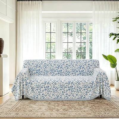 VOIR Sectional Couch Cover Leopard Reversible Boho Sofa Cover, Blue | Soft Chenille Pet Friendly Couch Cover for 2 Cushion Couch, Bohenmian Anti Slip L Shape Sectional Couch Covers, 71" x 118"