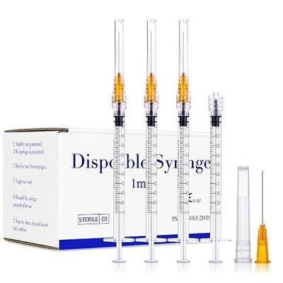 1ml Syringes with Needles 25G 1" Disposable Lab Luer Lock Syringe, 100 Pack | 25 Gauge 1 Inch 25mm Needle with Cap for Liquids Measuring and Dispensing, Refilling Ink, Oil, Glue, Individual Package