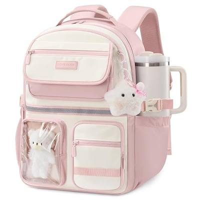 LOVEVOOK School Backpack for Girls, Cute Bookbag for Teen 8-16, DIY Friendly 15.6" Laptop Backpack for Middle High College Student Back to School, Bag with Water Bottle Pocket for Travel, Pink