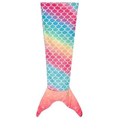 Kids Mermaid Tail Blanket Rainbow Sparkle | Super Plush Flannel Wearable Sleeping Snuggle Blanket, Rainbow Fish Scale, Christmas Birthday Gifts for Girls 4-12