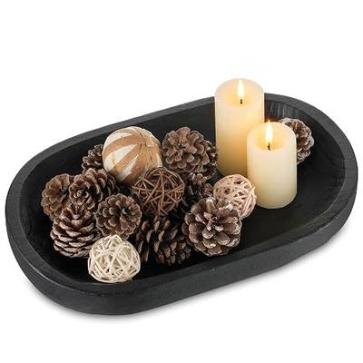 Hanobe Wooden Decorative Key Bowl for Coffee Table Decor, Rustic Black | 14" Wide Catchall Holder for Potpourri, Candle, Farmhouse Style for Living Room, Entryway, Kitchen, Table Centerpiece