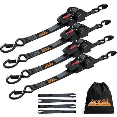 Retractable Ratchet Straps Heavy Duty with 1in x 12FT (4-Pack) | 1800lbs Break Strength Tie Down Straps with Soft Loops for Truck, Trailer, Motorcycle, ATV, UTV (Black)