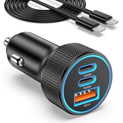 OKRAY 93W USBC Car Charger 3-Port PD45W+30W Super Fast Charging Car Charger | 12v Cigarette Lighter USB Charger Car Adapter+6FT Type C Cord for Samsung Galaxy S26 S25 S24 A57 A16, iPhone 17 Air 16 15 Pro