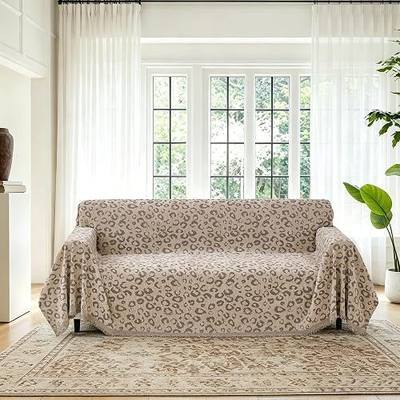 VOIR Sectional Couch Cover Leopard Western Reversible Sofa Cover, Brown | Soft Chenille Pet Friendly Couch Cover for 2 Cushion Couch, Bohenmian Anti Slip L Shape Sectional Couch Covers, 71" x 118"