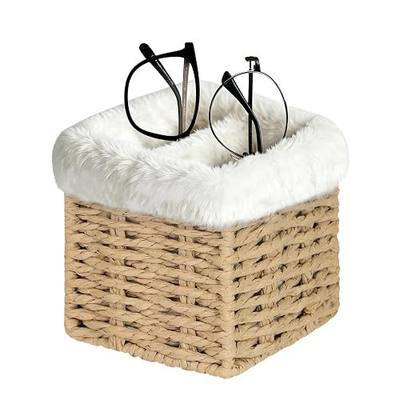 Glasses Holder, Paper Rope Plush Lined Eyeglass Holder Stand 2 slots Eyeglasses Storage Organizer for Nightstand Desk