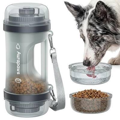 Dog Water Bottle Portable, 33.5 oz, Leak Proof, BPA-Free | Travel drinking & food feeder dispenser, Puppy water bowl, For all breeds, Outdoor walking & hiking use, Large capacity