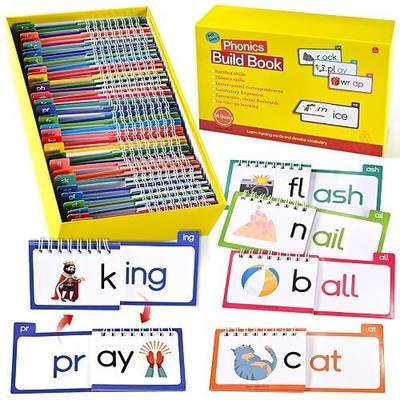 36 Double-Sided Phonics Flash Cards, Read & Rhyme Word Family Build Books with 72 Word Families, Sight Word Learning Cards for Preschool, Kindergarten & Early Readers Ages 4-8
