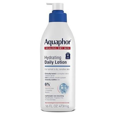 Aquaphor Daily Hydrating Face and Body Lotion, Hyaluronic Acid, 16 FL OZ | Face and Body Moisturizer for Normal to Dry, Sensitive Skin, 72 Hours of Hydration, Non-Comedogenic, Paraben, Fragrance Free