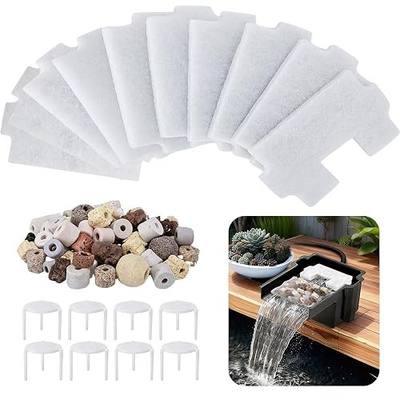 19 Pcs 8 inch Pond Waterfall Spillway Filter Media kit, 10 pcs Filter Pad with 8 pcs Bracket and 500g Ceramic Rings, Reusable Pond Filter Mat for Water Quality (No Spillway)