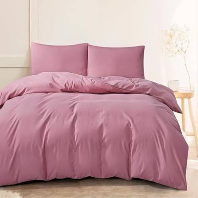 3pc Queen Duvet Cover Set, Washed Microfiber Solid Dusty Pink | Bedding Set with Zipper Closure & Corner Ties, Super Soft Breathable & Wrinkle Resistant Bedding (No Comforter)