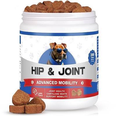 Hip & Joint Supplement Chews for Dogs – 200 Lamb Flavored Soft Chews with Glucosamine, MSM, Green Lipped Mussel, Turmeric, Collagen & Cod Liver Oil – Mobility Support for All Breeds & Ages
