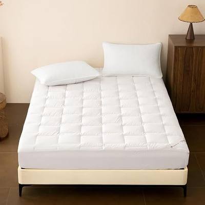 YOUR MOON Wool Mattress Pad Queen,51% Australian Wool, 200GSM-White | Natural Cotton Cover, Quilted Wool Mattress Pad, Fitted Mattress Bed Cover with 16-Inch Deep Pocket, 60 x 80 in