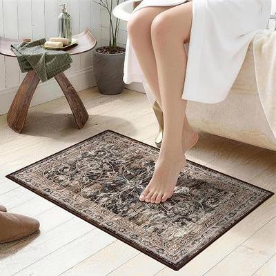 Washable Small Rug 16''x24'' Non Slip Area Rug Low Pile Wear-Resistant Door Mat Bathroom Mat Pet Food Mat Indoor for Entryway Kitchen Vanity Sink Hallway Bedside Home Decor Carpet Brown Rust