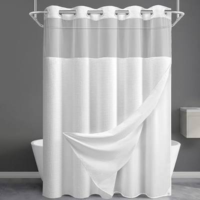 No Hook Shower Curtain and Liner Set,White Hotel Waffle Shower Curtain with Liner 75" L x 72" W