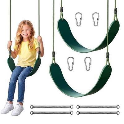2 Pack Heavy Duty Swing Seats with 79" Adjustable Rope, 330 lbs Capacity Swing Set Accessories Replacement with 4 Carabiners & 4 Extra Hanging Straps, Ideal Gifts for Kids Outdoor Backyard Tree, Green