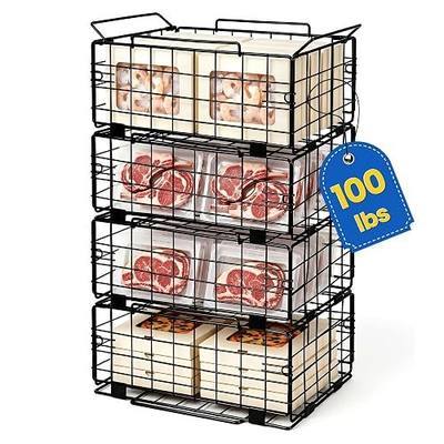 Reinforced Freezer Organizer Bins, 4 Pack Heavy Duty Metal Freezer Baskets, Stackable Deep Freezer Storage with Handles, Maximize Chest Freezer Space, No Assembly Required