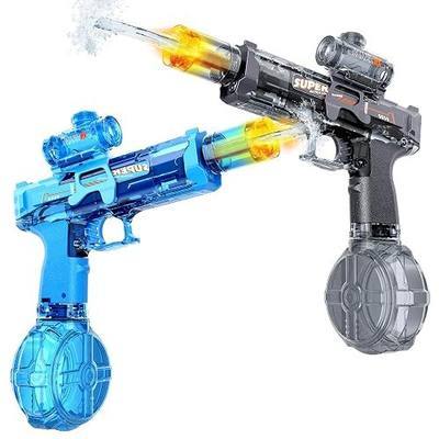 Electric Water Gun for Kids&Adults-Automatic Squirt Gun with 32FT Long Range,400ML Large Tank,Rechargeable Battery,LED Light Effect for Summer Outdoor Pool Beach Backyard Water Fight Games-2Pcs