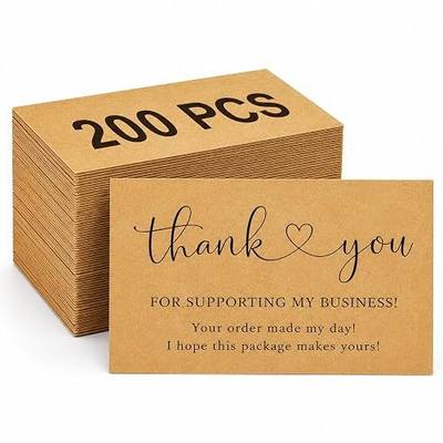 200 PCS Thank You for Supporting My Business Cards, Brown Kraft Thank You Cards for Small Business Packaging, 3.5 x 2 Inch Customer Appreciation Cards