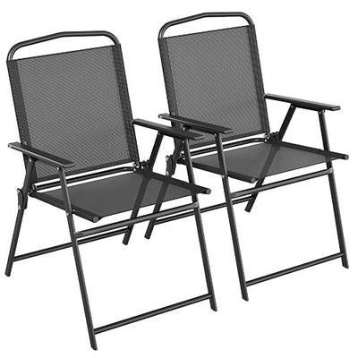 TLSUNNY Patio Folding Chairs Set of 2, Breathable Textilene Dining Chair | Portable Chair with Heavy Duty Steel Frame, Stable Crossbar, Metal Armrests, Cozy Back, Foot Pad, for Lawn,Backyard,Outdoor