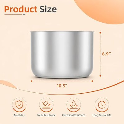 8QT 304 Stainless Steel Inner Pot for Ninja Foodi OL601 OL701 Multi Cooker | Tri-Ply Bottom Replacement Accessories for Ninja Multi Cookers, Coating-Free Stainless Steel Cooking Pot