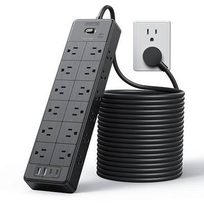 Long Power Strip Surge Protector, NTONPOWER 25FT Extension Cord with 24 AC Outlets 4 USB, 1875W/15A, 4000 Joules Flat Plug Power Extender for Home, Office, Dorm, Gaming Room, Black