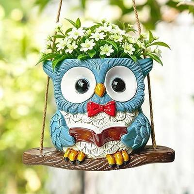 Swing Owl Hanging Planters for Indoor Outdoor Plants | Cute Owl Plant Pots with Drainage Hole,Unique Owl Succulent Pots Gifts for Teachers,Mother's Day,Birthday,Christmas
