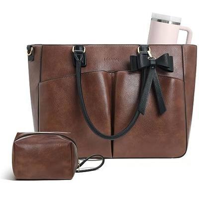 Laptop Tote Bag for Women, Leather Work Tote Bags with Large Cup Holder, Teacher Nurse Office Computer Briefcase