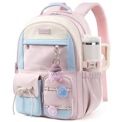 LOVEVOOK School Backpack for Girls Ages 8-16,Cute Student Bookbag for Teen Girls Kids Back to School with Cup Holder, DIY Ita Bag Fit 15.6 Inch Laptop for Elementary & Middle School