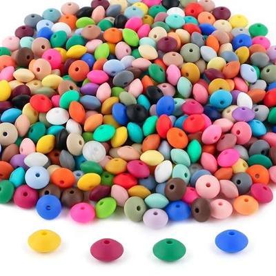 Silicone Lentil Beads 12mm 200pcs with 2mm Hole, Multi Color Silicone Spacer Beads Bulk for Keychain Necklace Bracelet Making, Soft Silicone Abacus Beads for Pens Jewelry Craft Supplies