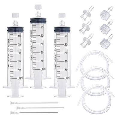 3Pack 60ml Large Plastic Syringe with 39in Tubing,4 Sets 3.2mm Luer Adapters, Abrasion-Resistant Scale Liquid Dispensing Tool for Industrial Oil Extraction and Hobby Glue Application