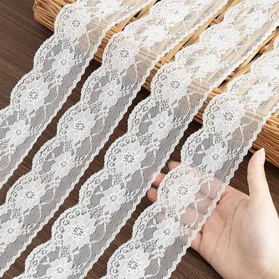Lace Trim Ribbon, 10-Yard White Lace Ribbon, 2.36 Inch Width White Laces Trims Delicate Floral Pattern Ribbons for Crafts Sewing and Bridal Wedding Dress Applique Decorations