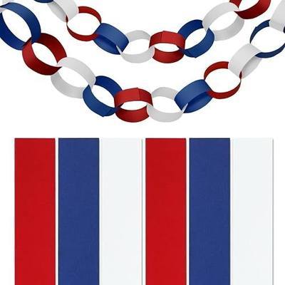 Red White Blue Paper Chain Strips, 300pcs 1 x 8 Inch Cardstock Craft Strips with Double Sided Tape, Patriotic Party Decorations,Classroom Crafts,Hanging Ornaments,Holiday Supplies