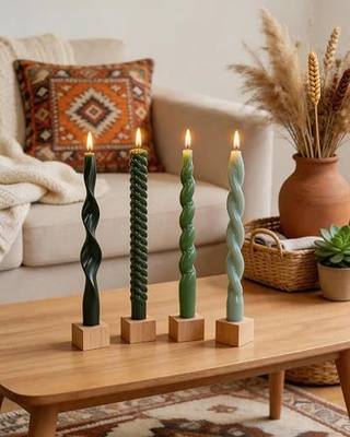 10 Inch Green Taper Candles-Spiral Tapered Candle Smokeless Unscented Candlestick Long Slow Burning 8 Hours Tall Sticks for Christmas Wedding Dinner Parties-4Pack