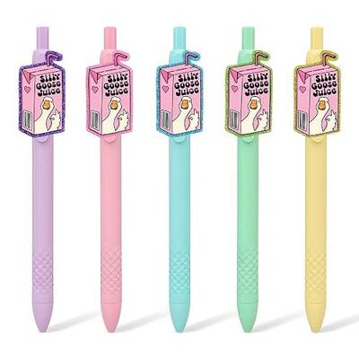 5 Pack Ballpoint Pens,Cute Pens,Fun Black Pens,Pink Silly Goose Juice Pen | Ballpoint Pens Black Medium Point 0.5mm Pen with Cute Ball Point Pen for Men Women Retractable Pens