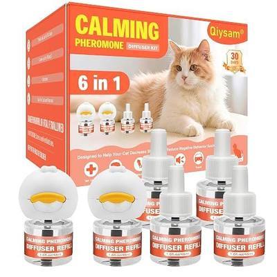 Cat Calming Diffuser - 6 in 1 Kit Cat Pheromones Calming Diffuser for Anxiety Relief, Stress, Excessive Meowing & Scratching, 120 Day Supply 2 Plug in + 4 Pack 48ml Refill (Tasteless)