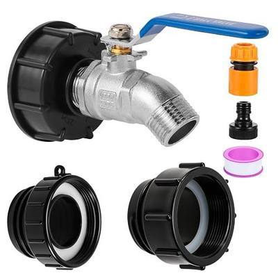 IBC Tote Hose Adapter 3 Size, for 275-330 Gallon IBC Tote Tank, 2.44" Fine、2 "Fine, and 2" Coarse Thread, 3/4" Male NPT Inlet ×3/4" Male GHT Stainless Faucet Garden and Hose Connector