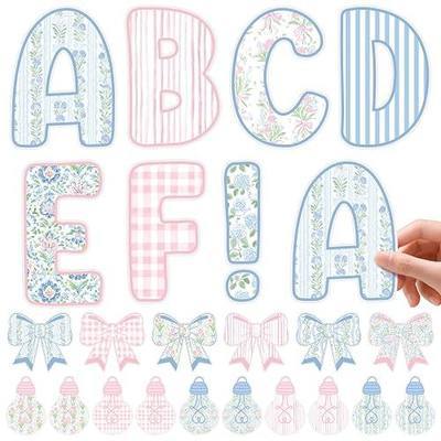 120 Pcs Bulletin Board Letters 6 Inch Large Classroom Bulletin Board Decorations Alphabet Bow Lamp Exclamation Mark Cutouts Letters with Adhesive Dots for Back to School Poster (Coquette)