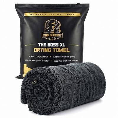 Boss XL Car Drying Towel, 24x36, 1400 GSM Twisted Loop Microfiber Drying Towel, Ultra Absorbent Premium Auto Drying Cloth for Cars, Trucks, SUVs, RVs, Motorcycles, Scratch-Free - Gray