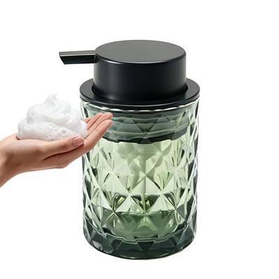 Foaming Soap Dispenser Green Glass Bottle Black Pump, Easy Refill and Clean Design Clog-Free Heavy Glass for Kitchen Bath